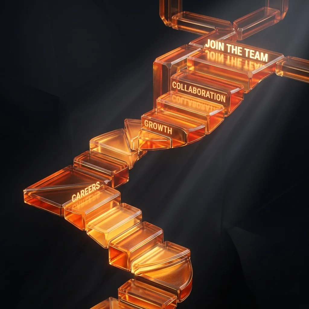 Phoenix Local Marketing careers team graphic illustrating geometric glass pieces forming stairs in orange hues