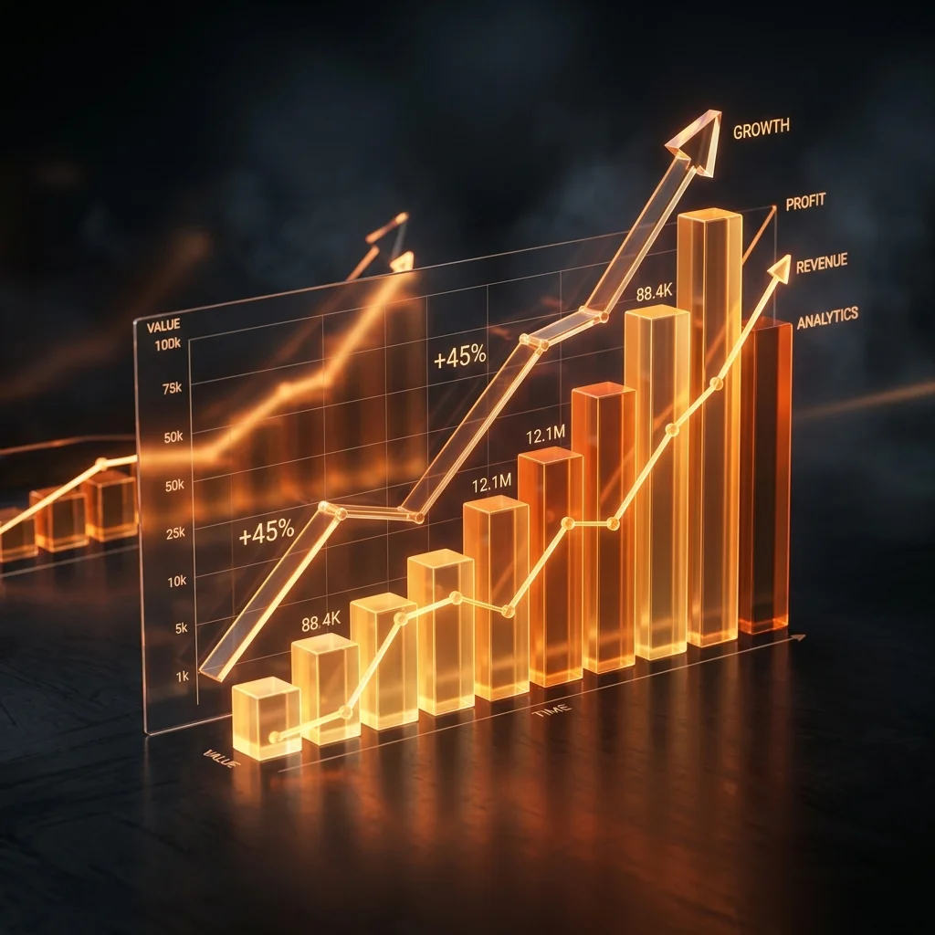 Phoenix Local Marketing abstract 3D visual representing data-driven campaign performance charts and analytics steps